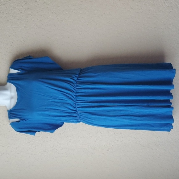 LOFT Womens Dress M Fit Flare Blue Cold Shoulder Rayon Knit Elastic Waist - Picture 1 of 7